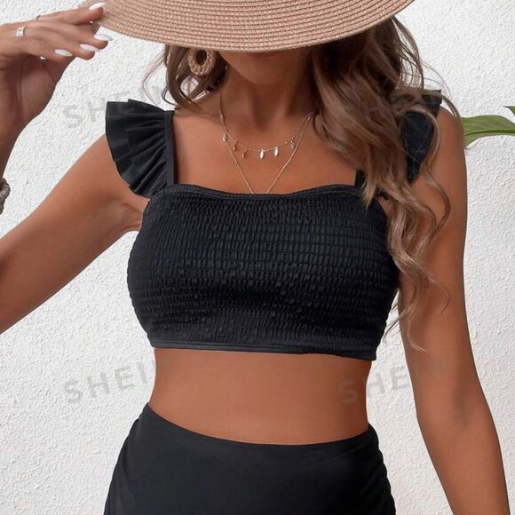 NEW SHEIN Ruffle Strap Wrap Bikini Black TOP only - XL (12) - Picture 5 of 6